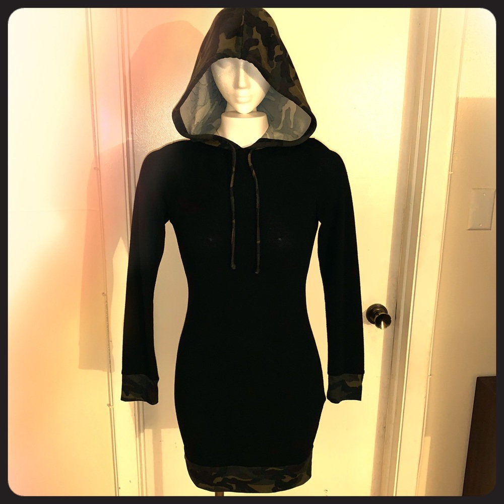 May Pink Women's Long Sleeve Camo Hoodie Dress